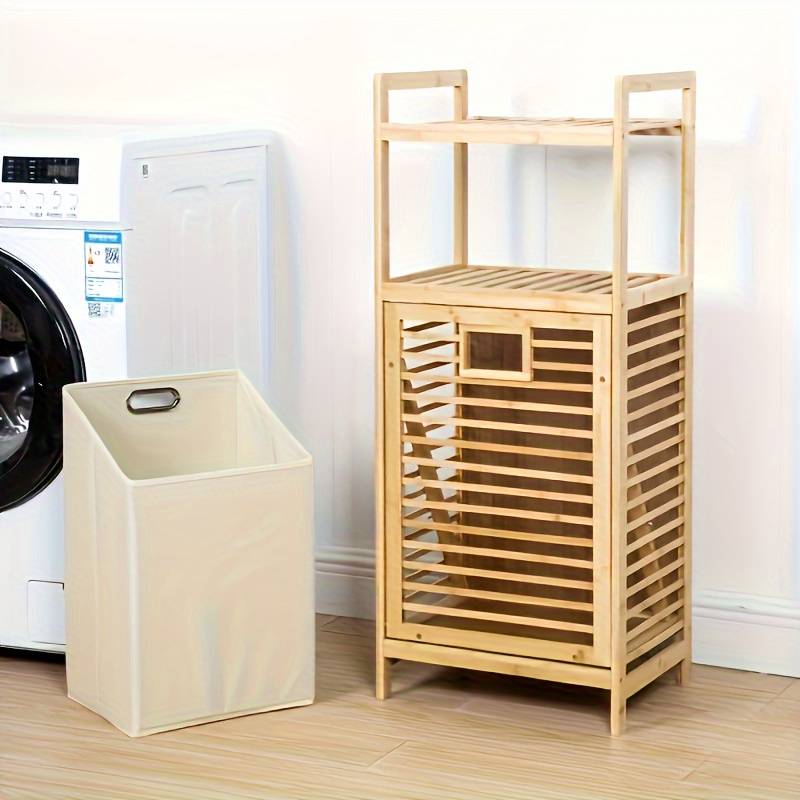 Cesta de lavandería rústica de bambú con múltiples compartimentos (2 toallas faciales gratis y 1 toalla de baño gratis)