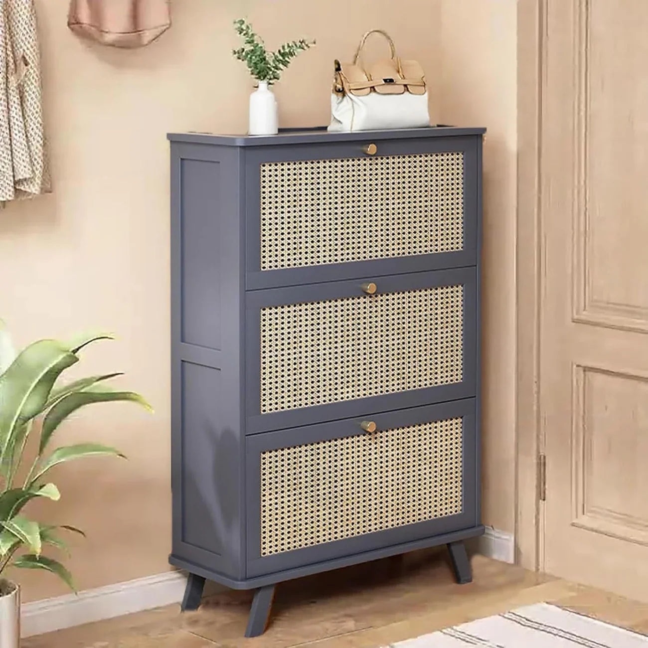 Zapatero de bambú de 3 puertas