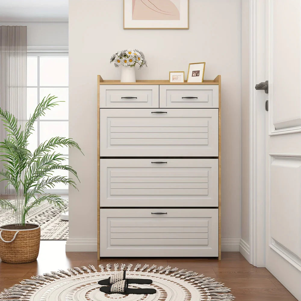 Zapatero de roble con 3 puertas y 2 cajones