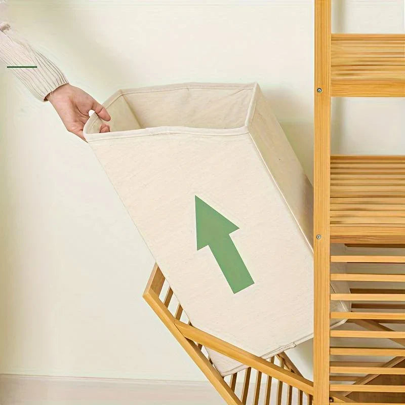 Cesta de lavandería rústica de bambú con múltiples compartimentos (2 toallas faciales gratis y 1 toalla de baño gratis)